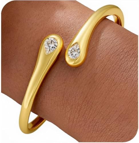 Cicy Bell 18k Gold Plated Bangle Bracelets for Women Tear Drop Cubic Zirconia Trendy Adjustable Twist Cuff Bracelets Birthday Jewelry Gifts - Image 1