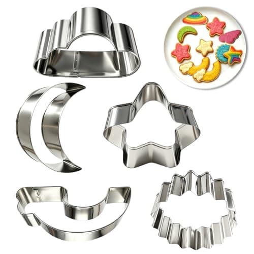 Yokuxaj Weather Geometric Cookie Cutters Set for Kids, 5Piece Stainless Steel Star Sun Moon Rainbow Cloud Shapes, Food Grade Baking Cutters Pancakes ,Sandwiches,Playdough - Image 1