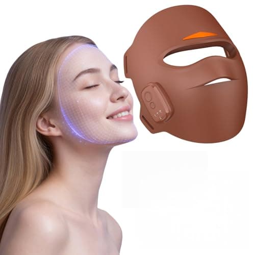 4D Wireless Red Light Therapy Mask for Face, LED Light Therapy Mask with 4 Modes and Timer, True Wireless & Soft Silicone, Portable, Brown - Image 1