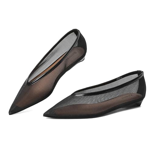 Reitoye Black Mesh Flats for Womens Closed Pointed Toe Ballet Flat Comfortable Dressy Work Slip On Casual Shoes Womens Flats Size 8 - Image 1