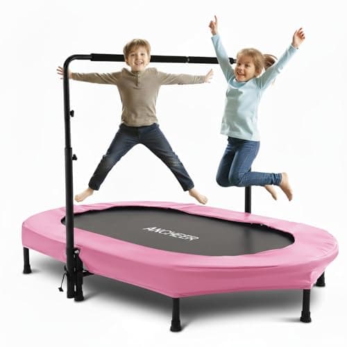 ANCHEER Trampoline for Kids, Toddler Trampoline Indoor Sports and Outdoor Games 56" Kids Rebounder 220LBS Capacity with Adjustable Safety Handrail Foldable Jumper for Boys and Girls (ASTM Certified) - Image 1