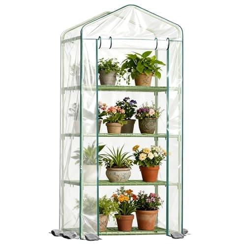 Twira 4-Tier Mini Greenhouse Outdoor, Portable Small Greenhouses for Winter, PE-coated Metal Frame & PVC Cover Green House for Outside Plants, Indoor Greenhouse Women Men Gardening Gifts 2.3x1.6x5.2ft - Image 1