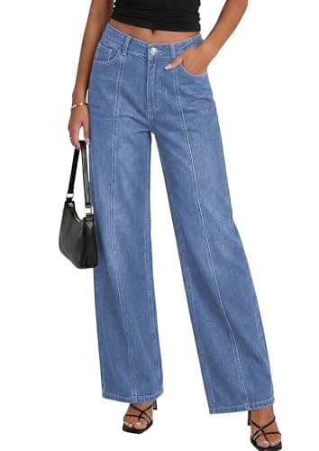 PRETTYGARDEN Women's Wide Leg Jeans High Waisted Stretchy Baggy Seamed Front Denim Palazzo Pants 2026 Summer Fashion Clothes (Sky Blue,12) - Image 1