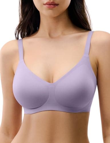 Lehoba Wireless Bras for Women No Underwire Supportive T Shirt Bra Push Up Seamless Comfort Bralette, Lilac Medium - Image 1