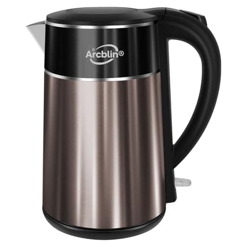 Electric Kettle 1.8L, 1350W Fast Boiling Tea Kettle and Hot Water Boiler, Double Wall Cool Touch Design with 100% Stainless Steel Interior, Auto Shut-Off & Boil-Dry Protection, Black and Gold - Image 1