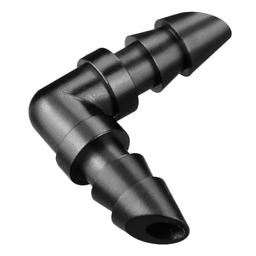Kepmix Drip Irrigation Barbed Elbow Fittings, 60 Pieces Drip Line Part Barbed Connectors for 1/4 Inch Tubing, Irrigation Elbow for Home Garden Lawn Pipe Supplies or Sprinkler Systems