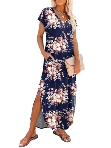 RUMIA Summer Maxi Dresses for Women Cap Sleeve Long Sundress with Pockets - Image 1