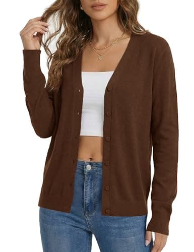 LaGracia Women's Cardigan Sweaters Long Sleeve V Neck Button Down Wool Blend Lightweight Dressy Sweater 2026 Coffee 2XL - Image 1