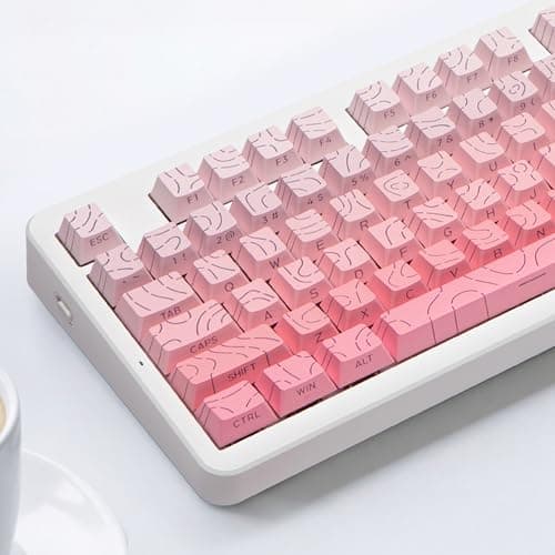 133 Cutest Pink Gradient Keycaps Set, Cozy Aesthetic Desk Setup, RGB Backlit Day & Night, Deeper Sound, Topographic Keycaps for Mechanical Keyboard, Fits 60% to Full Size, PBT Doubleshot, MX Switches - Image 1
