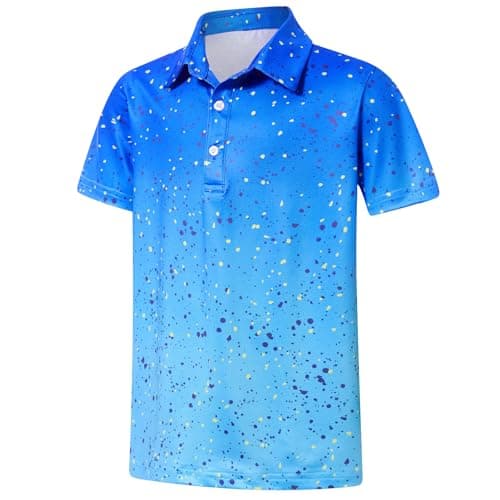 uideazone Boys Polo Shirt Dry Fit Performance Golf Shirt Blue Splatter Ink Golf Polo Athletic School Uniforms Size 5-6 - Image 1