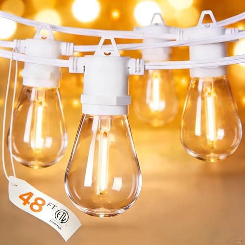 ATHSOOBZ 48FT LED Outdoor String Lights with 15 Edison Shatterproof Bulbs, Weatherproof Strand, Commercial Grade Patio Lights, Decorative for Garden or Patio, Warm White - Image 1