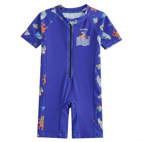 DivingBirds Toddler Boy Rash Guard Swimsuit Short Sleeve,Baby Boy One Piece Swimwear Sun Protection Bathing Suit,Blue Shark,3-6 Months - Image 1