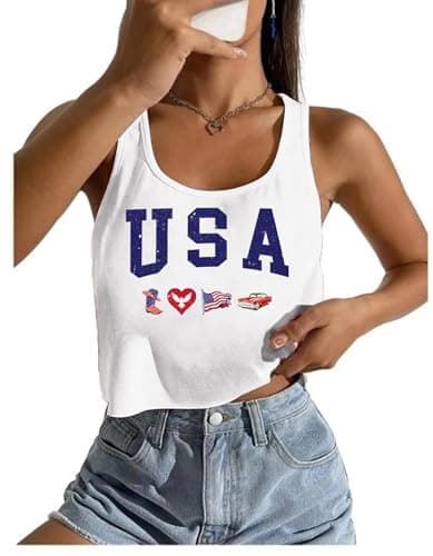 American Flag Crop Top for Women 4th of July Tank Tops USA Independence Day Patriotic Stars Stripes Sleeveless Graphic Shirts - Image 1