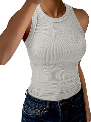 GKBK Racerback Tank Tops for Women High Neck Ribbed Sleeveless Fashion 2026 Summer Casual Basic Slim Fit Top Shirts Light Grey S - Image 1