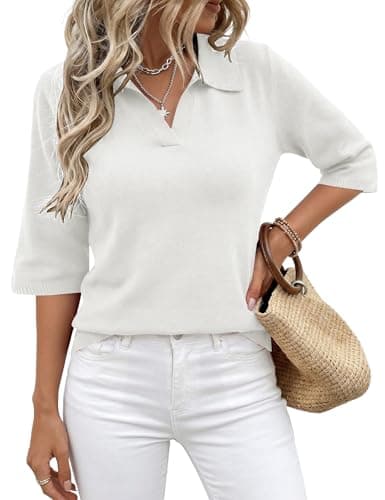 Rapbin Blouses for Women Dressy Casual Collared 3/4 Sleeve Summer Sweater - Image 1