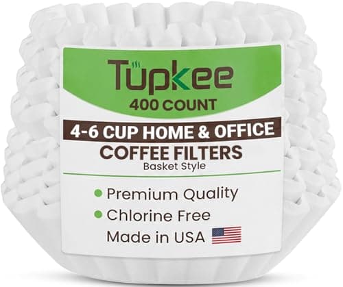 Tupkee Coffee Filters 4-6 Cups - 400 Count, Junior Basket Style, White Paper, Chlorine Free 5 Cup Coffee Filter, Made in the USA - Image 1