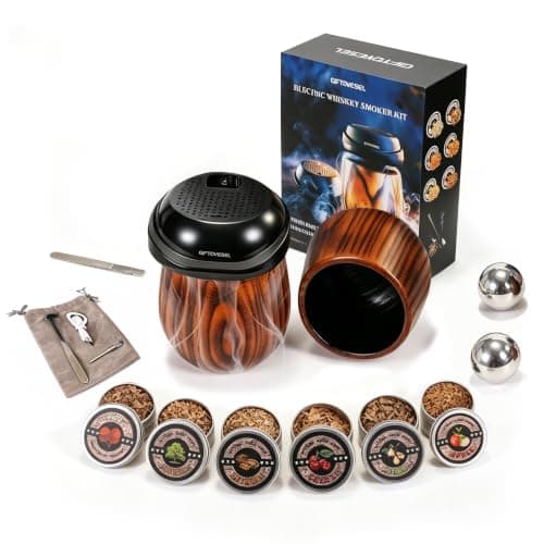 Electric Cocktail Smoker Kit with Unique Charred Wooden Glasses, Whiskey Smoker Kit with 6 Flavors Wood Chips, Instant Smoke Output – Ideal Gift for Cocktail & Whiskey Lovers - Image 1