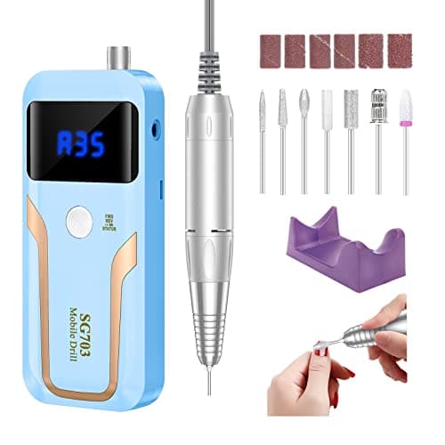 Portable Nail Drill Professional 35000 RPM, MOCOWIND Rechargeable Electric Nail File Machine E File for Acrylic Gel Polishing Removing, Cordless E-File with Bits Kit for Manicure Salon Home, Blue - Image 1