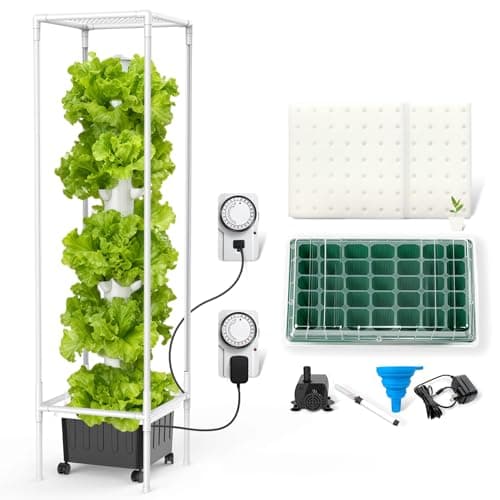 JESLED Hydroponic Tower with 5000K Full Spectrum Grow Lights, 45 Pods Vertical 15 Tiers Hydroponic Tower, Hydroponics Growing System for Indoor Herbs, Fruits and Vegetables, High 66.2" - Image 1