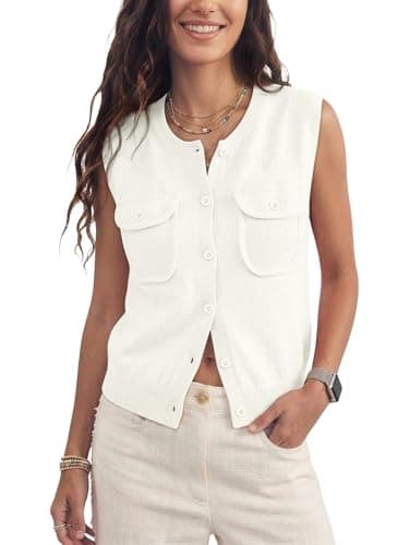 COCCKO Women's Sleeveless Crew Neck Sweater Vest, Knit Button Up Cardigan with Pockets, Summer Business Casual Office 2026 - Image 1