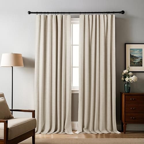 Uqocnh 100% Blackout Curtains 96 inches Length Linen Blend Bedroom Curtains, Rod Pocket Back Tab Black Out Window Curtain Set Living Room Curtains, Full Blackout Curtains 2 Panels Drape, Natural - Image 1