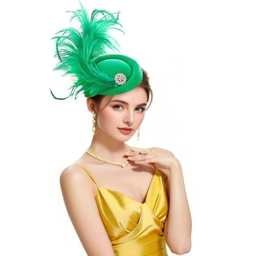 RiJinDuoJin Fascinators Hat Feathers Headband and Clip 20s 50s Pillbox Hats Cocktail Tea Party Headwear - Handmade Derby Hair Clip Feathers Fascinators for Girls and Women - Green - Image 1