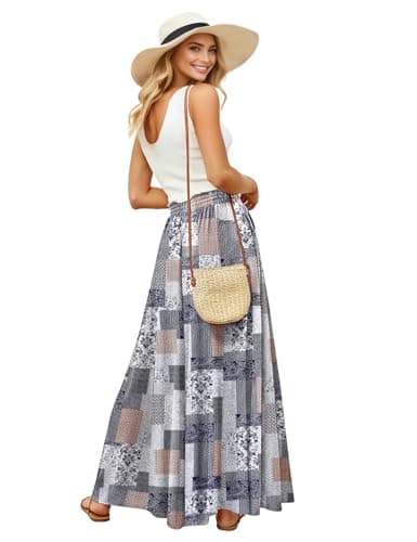 YESNO Women Wide Leg Palazzo Pants Summer Flowy Floral Casual Culottes High Waisted Lounge Beach Trouser with Pockets S PBl CR260 - Image 1