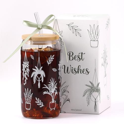 Celebloom Gardening Gifts for Women, Garden Plant Lovers Gifts– Birthday Present for Mom, Girls, Plant Lady, Gardeners Glass Cup Coffee Tumbler with Lid and Straw 16oz - Image 1