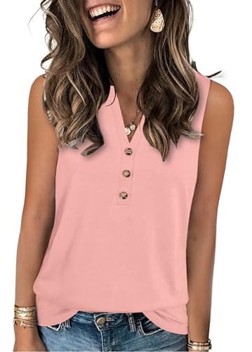 XMTOPYE Tank Top for Women Summer Casual V Neck Sleeveless Tops Business Casual Outfits Beach Vacation Clothes Coral Pink - Image 1