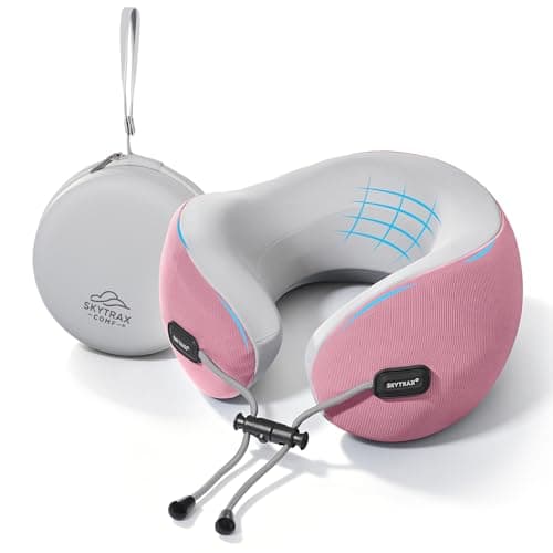 Premium Travel Neck Pillow Cooling Ice Silk Memory Foam Cervical Pillow for Airplane & Long Flights, Ergonomic Neck Support for Sleeping & Pain Relief, Washable Cover, Compact Carry Case (Pink) - Image 1