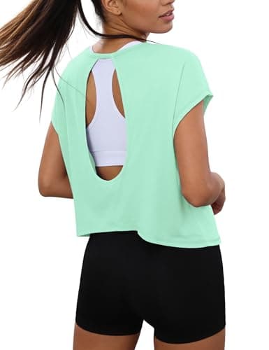 Totatuit Plus Size Open Back Tops for Women Cropped Work Out Gym Shirts Sleeveless Oversized Active Tshirts Summer Running Yoga Cover Up Tee Mint Green XX-Large - Image 1