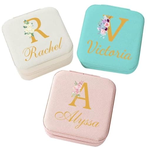 Corissy Personalized Jewelry Box for Women, Custom Travel Jewelry Case with Name and Birth Flower, Leather Jewelry Box for Rings, Earrings, Necklaces, Personalized Gifts for Women - Image 1