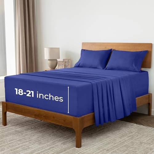 Mellanni Extra Deep California King Sheets - 4 PC Iconic Collection Bedding - Hotel Luxury, Ultra Soft, Cooling Bed Sheets - Wrinkle, Fade, Stain Resistant (Cal King, Royal Blue) - Image 1
