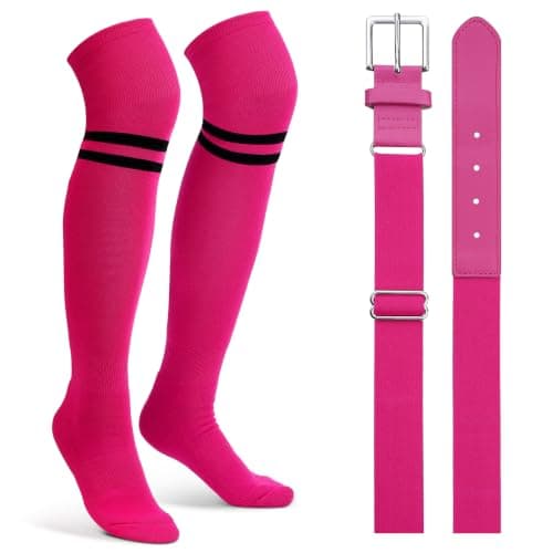 XZQTIVE Baseball Belt & Over the Knee Socks Combo Set Multi Colors Elastic Belt Non-Slip Socks for Toddler Youth Adult - Image 1