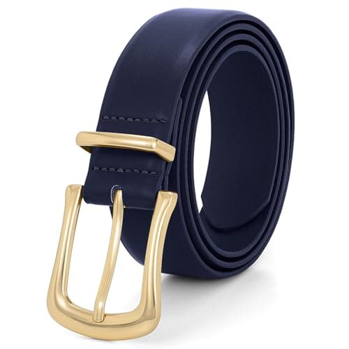 Women's Leather Belt for Jeans Pants Fashion Ladies Dress Belt Waist Belt with Gold Buckle,Navy,XXL - Image 1