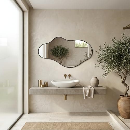 potijo Irregular Wall Mirror 22"x40" Black Abstract Asymmetrical Mirrors for Wall, Decorative Wavy Mirror for Entryway, Bedroom, Cloakroom, Living Room, Aluminum Alloy Frame