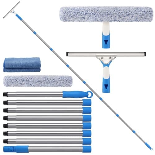Mitclear 10 Feet Professional Squeegee Window Cleaner Tool with Extension Pole, Car Windshield Cleaning Kit with Long Handle, Window Washing Equipment for Indoor Outdoor Windows & Car Glass - Image 1