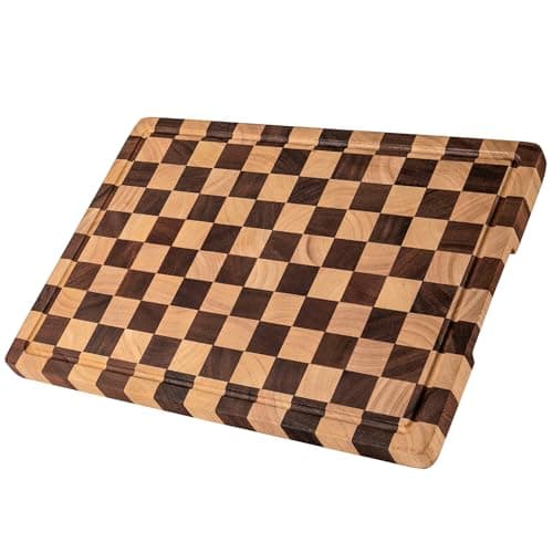 FYCTIO Checkered Cutting Boards for Kitchen, Wooden Chopping Board with Juice Grooves & Handles, Acacia Decorative Cutting Board Butcher Block Serving Tray with Gift Box, 16.5" x 11.6" x 0.8" - Image 1
