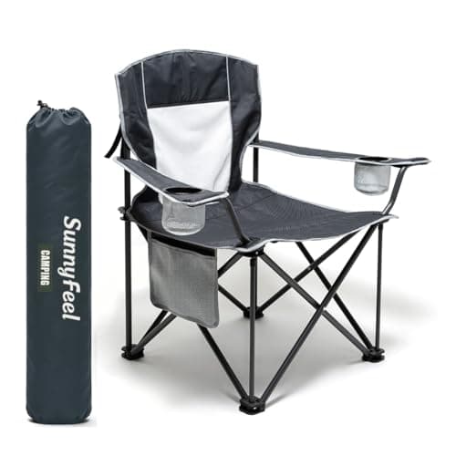 SUNNYFEEL Camping Chairs for Adults, Oversized Camping Chair Heavy Duty 500LBS, Portable Lawn Chair with Cup Holder, Side Pocket&Bag for Outdoor Camping/Beach/Picnic/Fishing, Grey - Image 1