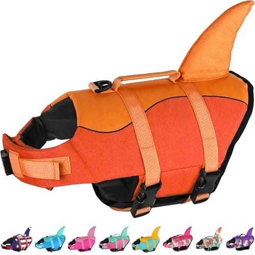 Dogcheer Dog Life Jacket, Cute Shark Dog Life Vest for Swimming Boating with Superior Buoyancy & Rescue Handle, Adjustable Puppy Floating Swim Vest for Small Medium Large Dogs - Orange, XL - Image 1
