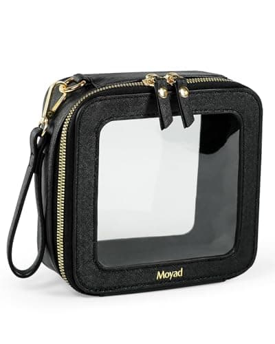 Moyad Clear Makeup Bag with Handle, TSA Approved Toiletry Bag, Transparent Cosmetic Case Car Essentials Make Up Storage for Ladies Girls - Black - Image 1