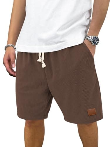 Hardaddy Mens Corduroy Shorts Casual Elastic Waist Drawstring 2026 Summer Beach Lounge Short(Brown XX-Large) - Image 1