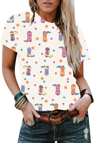 Tewmeu Cowgirl Outfits for Women Vintage Western Aztec Rodeo T Shirts Cactus Desert Graphic Tee Tops - Image 1