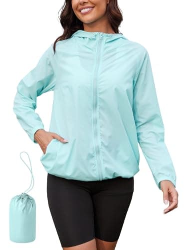 PITINAN Womens Rain Coat Lightweight Waterproof Outdoor Rain Jacket Hooded Packable Rain Jacket Women Rain Coat for Women Waterproof Windbreaker Womens Hiking Rain Jacket Light Blue L - Image 1
