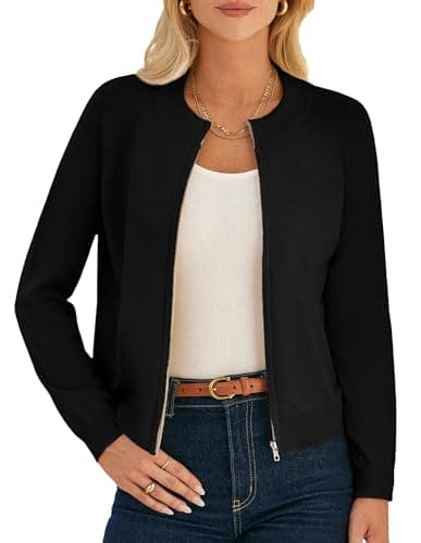 GRACE KARIN Womens Black Zip Up Cardigan Sweaters Lightweight Cardigans for Women Spring Light Jackets Fashion Clothes S - Image 1
