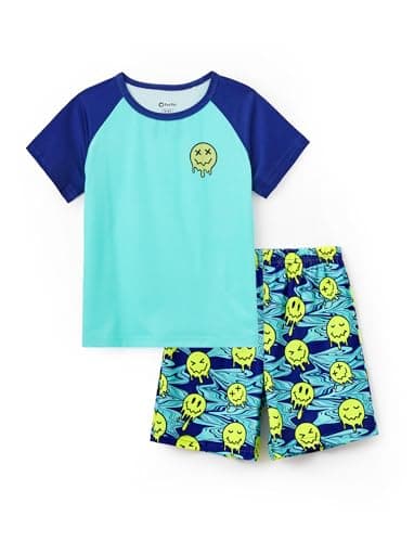 PATPAT Summer Pajamas Sets for Boys Soft Graphic 2 Piece Sleepwear Loose Lounge Wear Comfortable Pjs Light Green Smiling Face 8 Years - Image 1