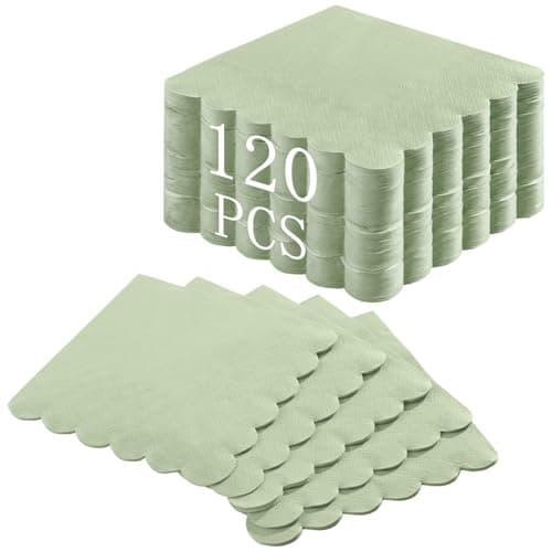 NatNarr 120 Pcs Cocktail Napkins Sage Green Easter Napkins Disposable Dessert Beverage Napkin Scalloped Paper Napkin for Wedding, Bridal Baby Shower, Birthday, 5 x 5 Inch - Image 1