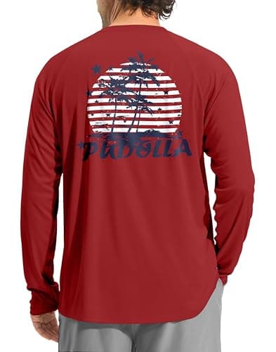 Pudolla Men's Sun Protection Long Sleeve Shirts UPF 50+ Fishing Swim Shirts Lightweight Quick Dry Rash Guard Hiking Shirts(Red/Coconut Tree Small) - Image 1