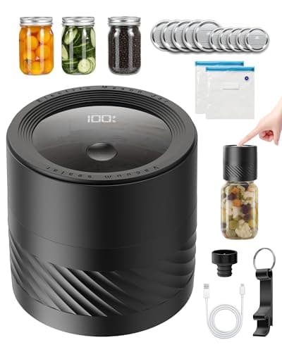 Electric Mason Jar Vacuum Sealer Kit with Auto-Stop, 1200mAh Cordless Jar Vacuum Sealer for Wide & Regular Mouth Mason Jars, Portable Automatic Vacuum Sealer with 10 Lids & 2 Vacuum Bags - Image 1
