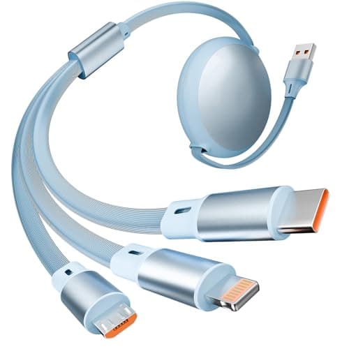 Multi Charging Cable,1Pack 4Ft Retractable Multi Charger Cable,3 in 1 Multiple Charging Cord, 3 in 1 Multi USB Cable with iPhone/Type-C/Micro USB Ports for Cell Phones/IP/Galaxy/PS/Tablets/iPads,Blue - Image 1